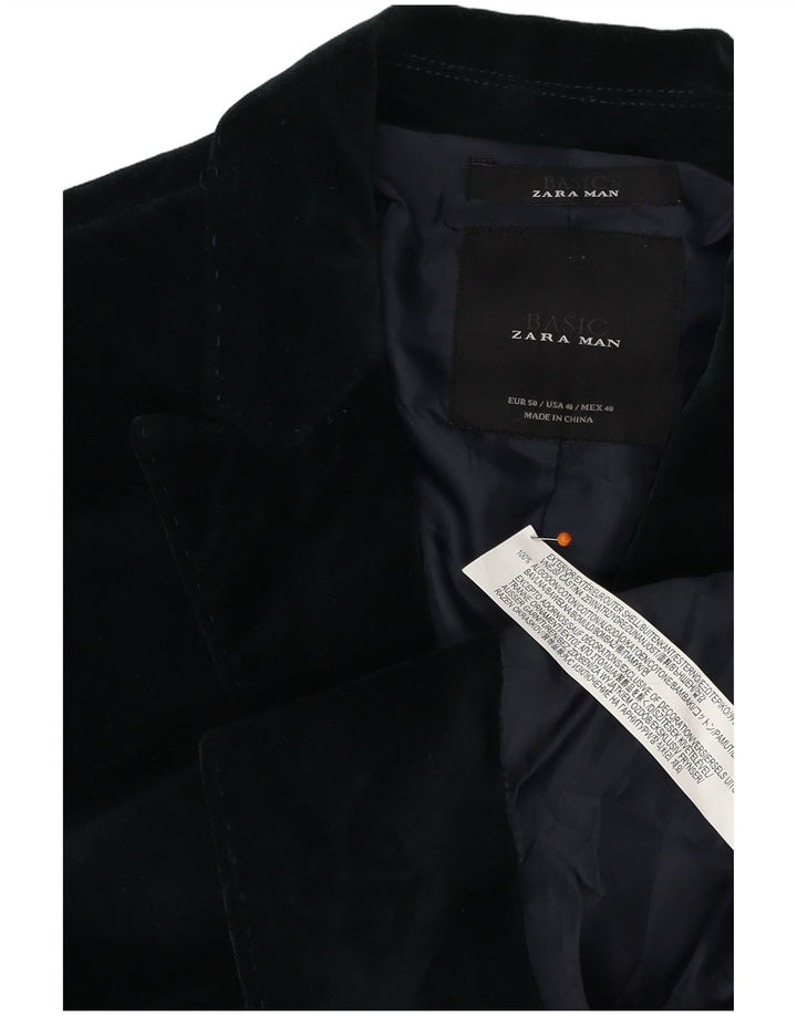 ZARA Giacca Blazer in Velluto da Uomo a 2 Bottoni EU 50 Cotone Verde Medio