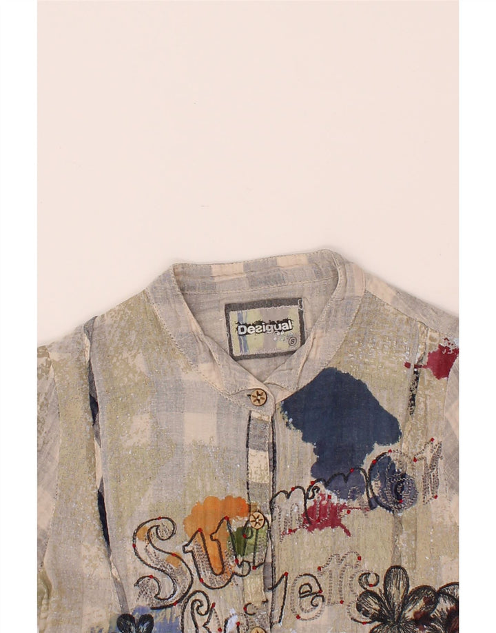 DESIGUAL Abito camicia pullover da donna UK 10 Piccolo cotone floreale grigio