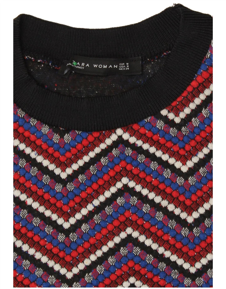 Maglione maglione girocollo da donna Zara UK 12 Chevron medio multicolore