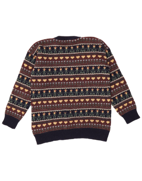 Maglione maglione girocollo da donna vintage UK 10 Piccolo motivo geometrico multicolore