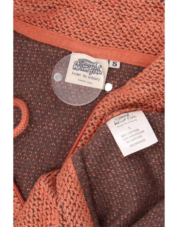 Felpa da uomo con collo con zip Weird Fish, piccola, in cotone chiazzato arancione