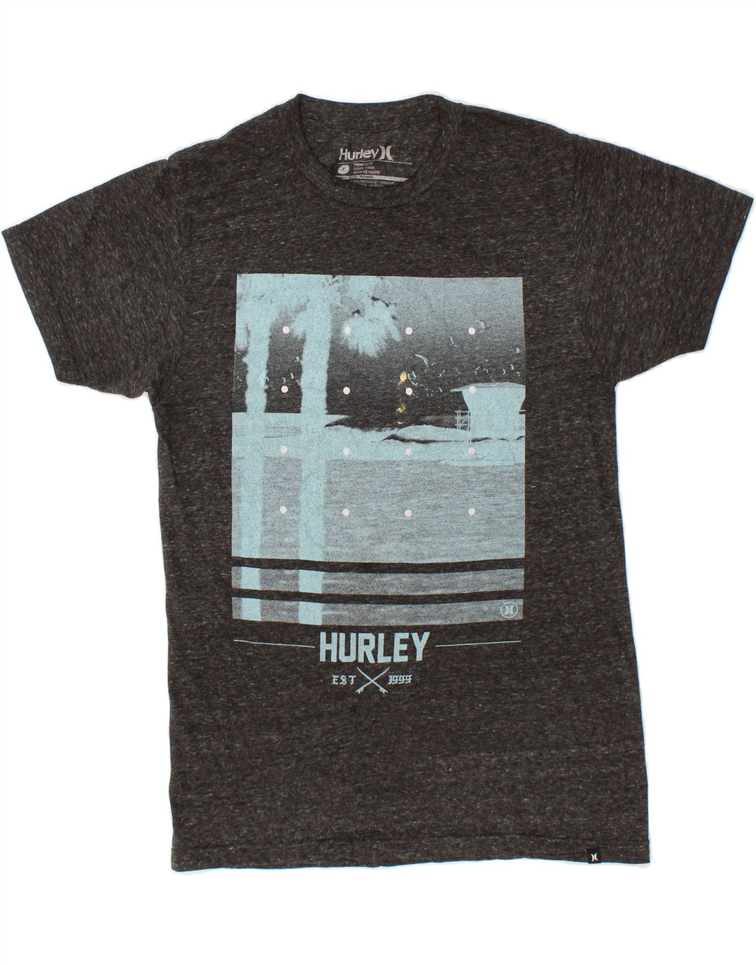 HURLEY Mens Premium Fit Graphic T-Shirt Top Small Grey Flecked Polyester Vintage Hurley and Second-Hand Hurley from Messina Hembry 