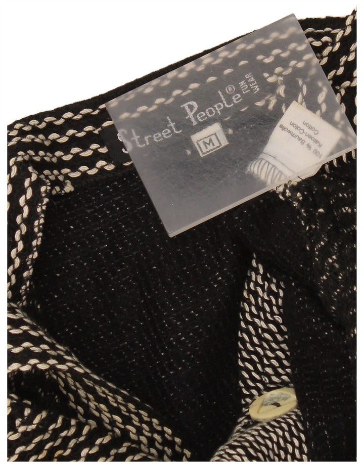 Abito scamiciato da donna vintage UK 12 cotone Chevron nero medio