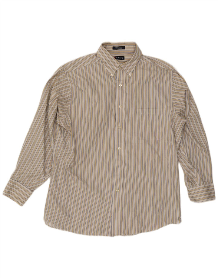 Camicia da uomo Classic Fit Chaps taglia 16 1/2 grande cotone a righe beige