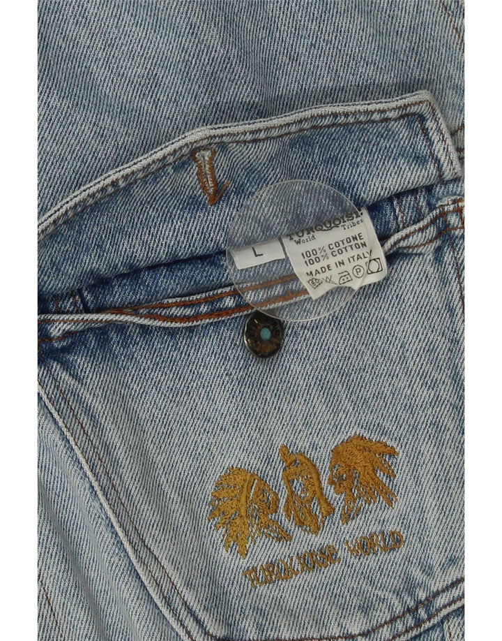 Giacca di jeans vintage da uomo invecchiata UK 40 grande cotone blu