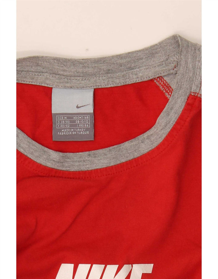 Top grafico corto da donna Nike manica lunga UK 10/12 Medium Red Colourblock