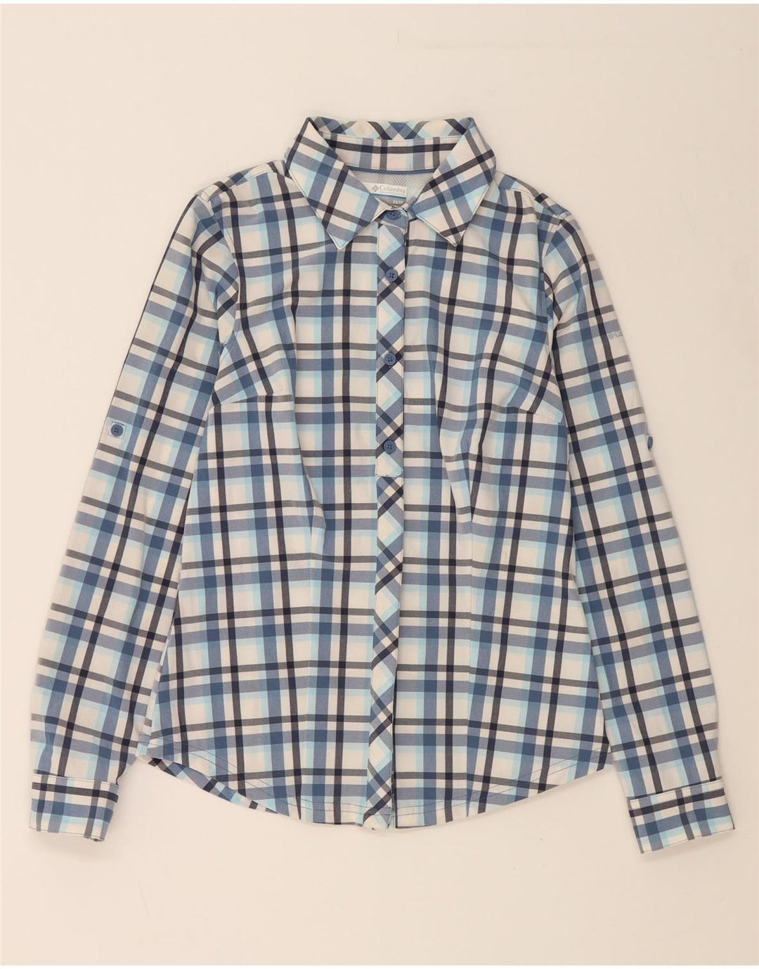 COLUMBIA Womens Shirt UK 6 XS Blue Check Polyester Vintage Columbia and Second-Hand Columbia from Messina Hembry 