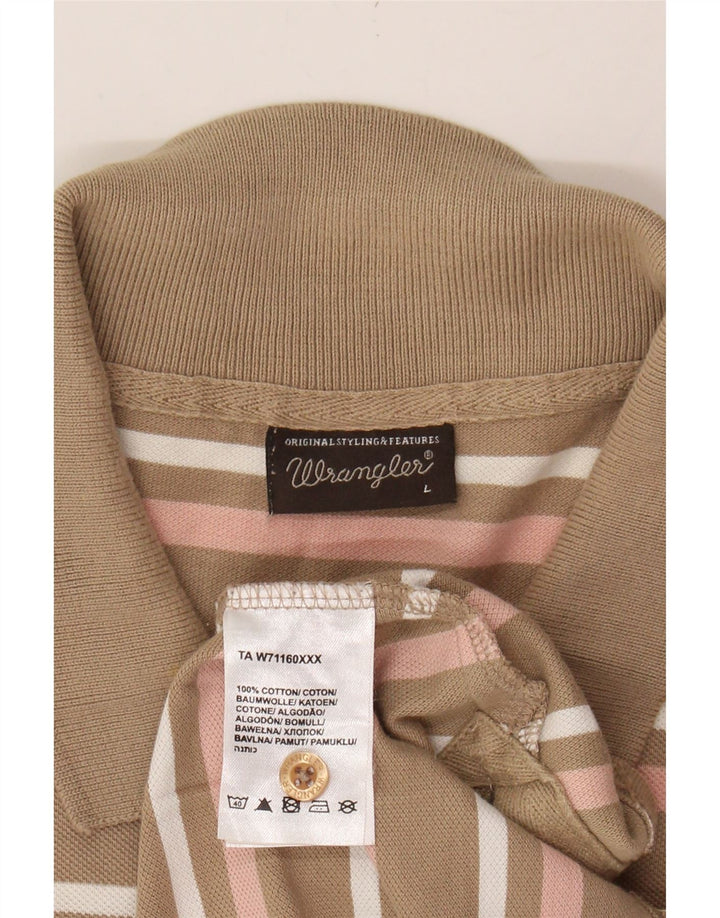 WRANGLER Mens Polo Shirt Large Brown Striped Cotton Vintage Wrangler and Second-Hand Wrangler from Messina Hembry 