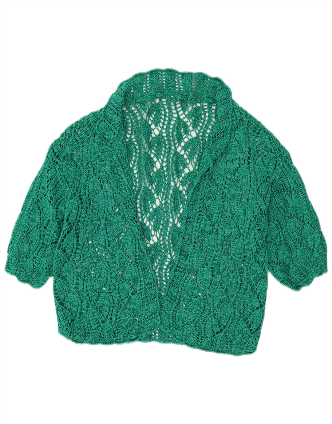 Maglione cardigan aperto a maniche corte da donna vintage UK 16 grande verde
