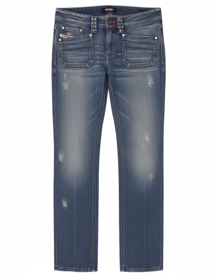 Jeans dritti invecchiati da donna Diesel W30 L32 cotone blu
