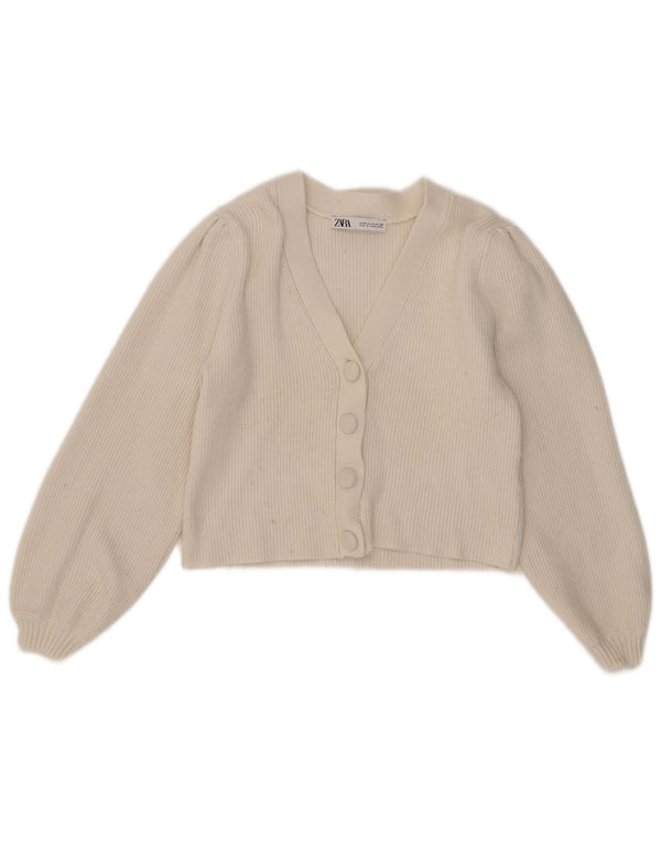 Maglione cardigan corto da donna Zara UK 12 Viscosa bianca media