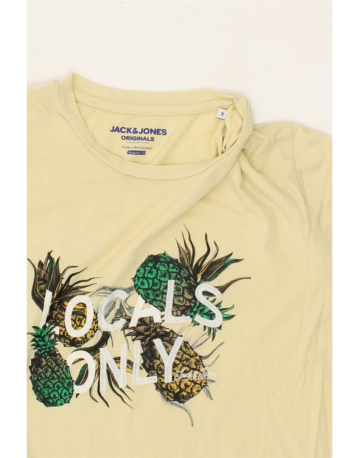 JACK & JONES Mens Regular Fit Graphic T-Shirt Top Medium Yellow Cotton Vintage Jack & Jones and Second-Hand Jack & Jones from Messina Hembry 