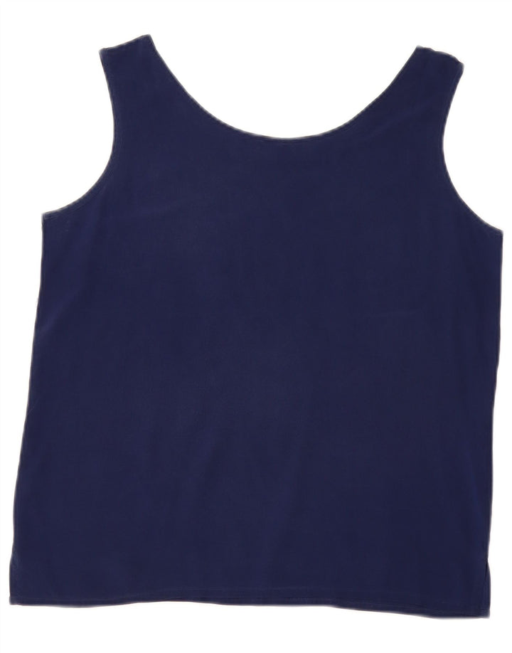 Top camicetta senza maniche vintage da donna UK 14 blu navy medio