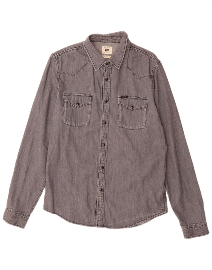 Camicia di jeans da uomo Lee in cotone grigio medio
