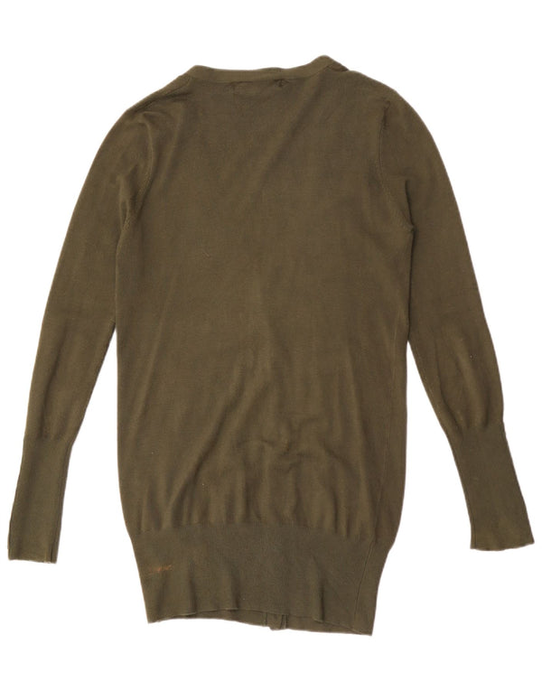 Maglione cardigan lungo da donna Zara UK 12 Rayon kaki medio