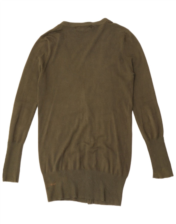 Maglione cardigan lungo da donna Zara UK 12 Rayon kaki medio