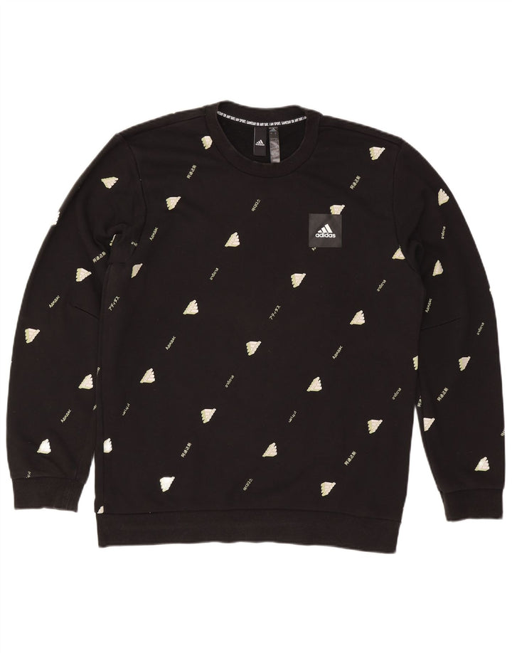 Felpa grafica da uomo Adidas Maglione grande cotone nero