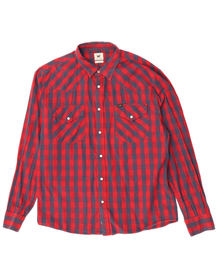 Camicia Lee da uomo slim fit 2XL in cotone a quadri rossi