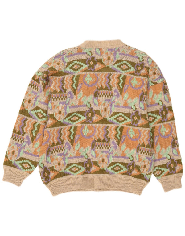 Maglione cardigan da uomo vintage in acrilico geometrico multicolore medio
