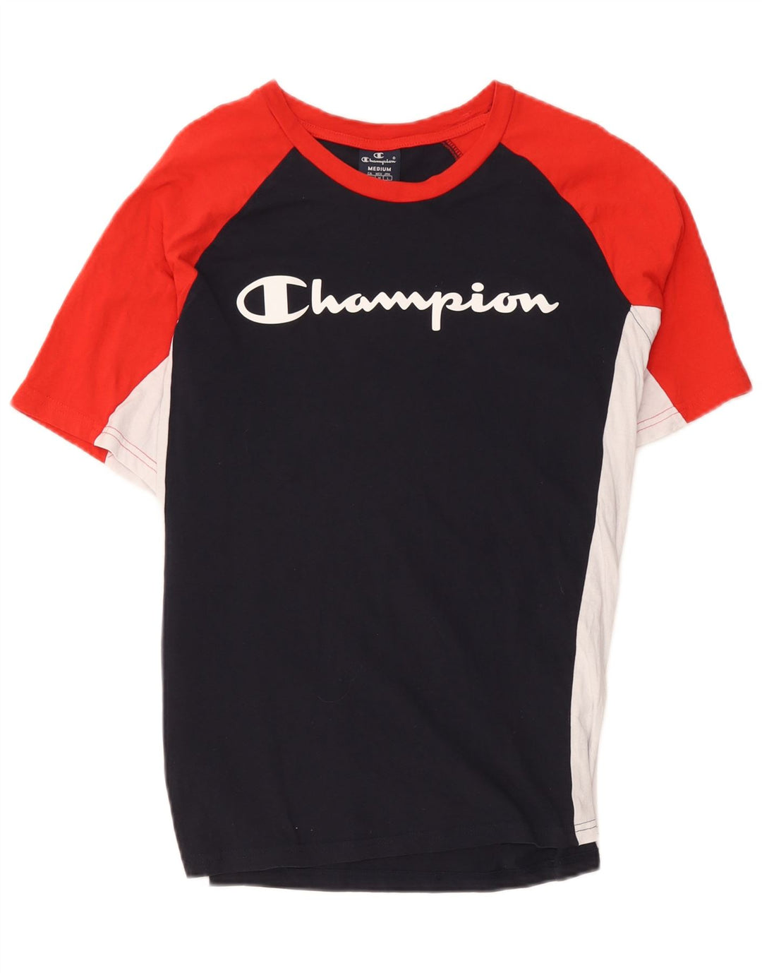 T-shirt grafica da uomo Champion Top in cotone color block medio blu navy