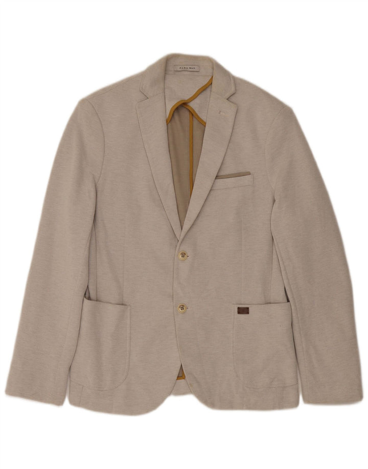 ZARA Giacca Blazer a 2 Bottoni da Uomo EU 52 Large Grigio Poliestere