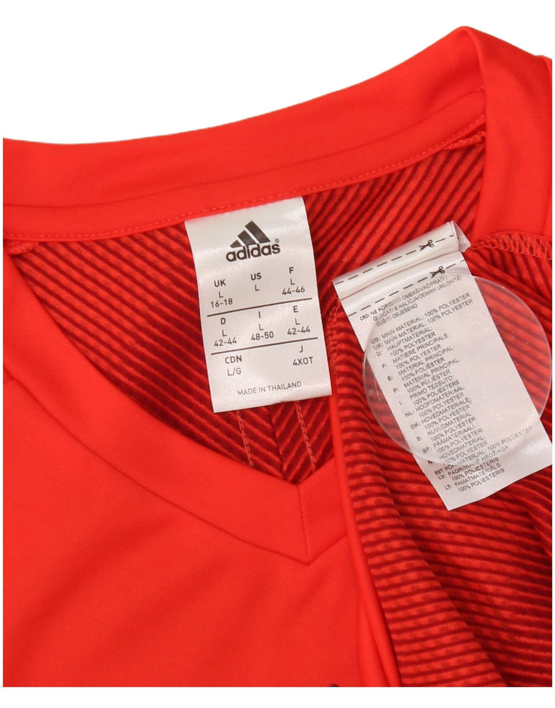 Maglietta Adidas Climacool da ragazzo, 15-16 anni, in poliestere a righe grandi rosse