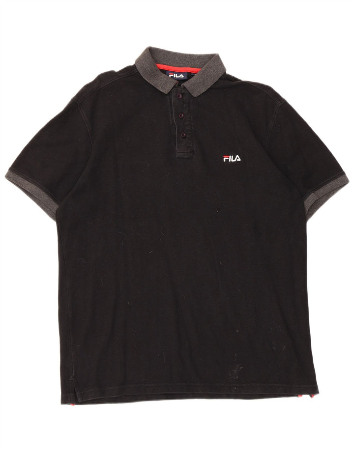 Polo da uomo Fila in cotone nero medio