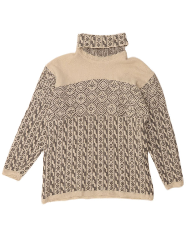 Maglione maglione vintage da donna con collo alto UK 16 Large Grey Fair Isle