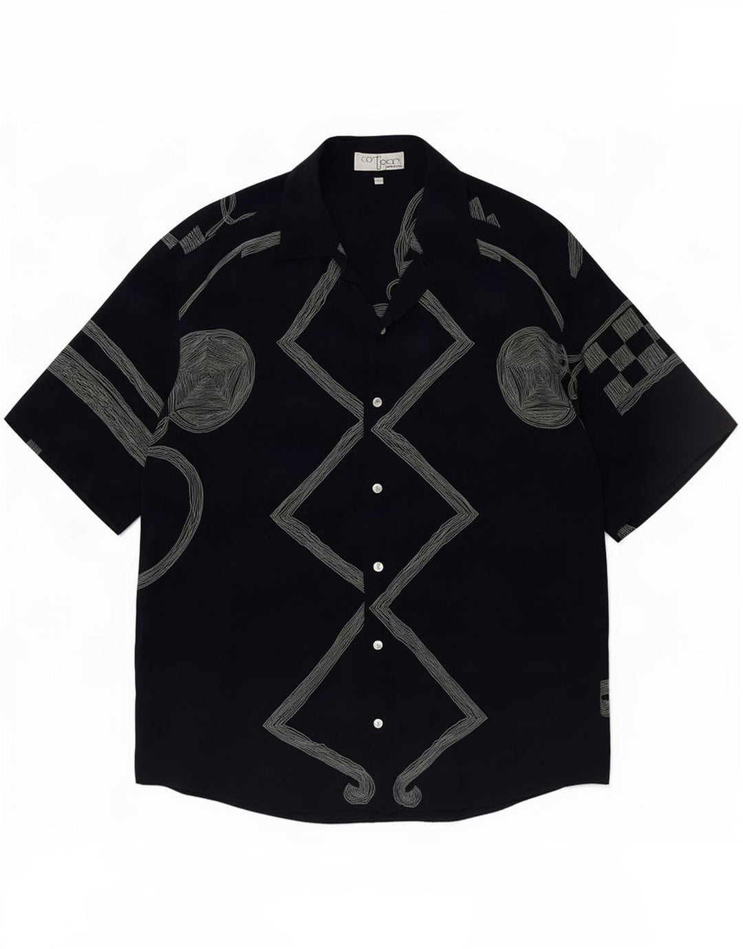 ICORTIGIANI Camicia Uomo Manica Corta IT 48 Medio Blu Navy Geometrico