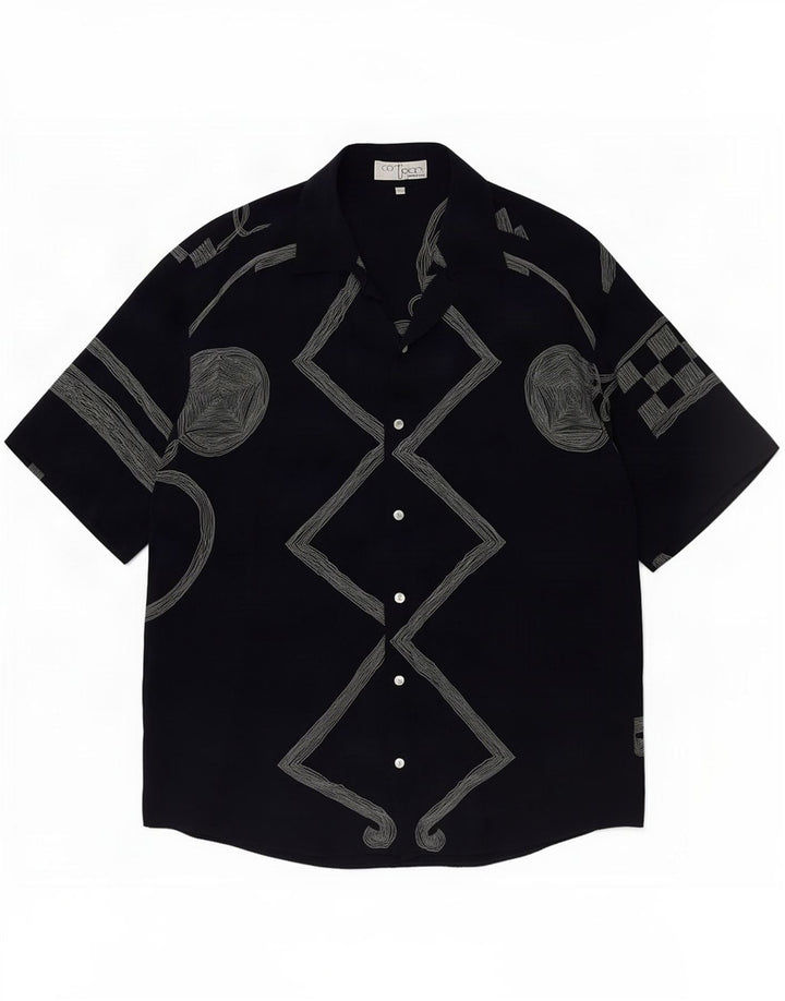 ICORTIGIANI Camicia Uomo Manica Corta IT 48 Medio Blu Navy Geometrico
