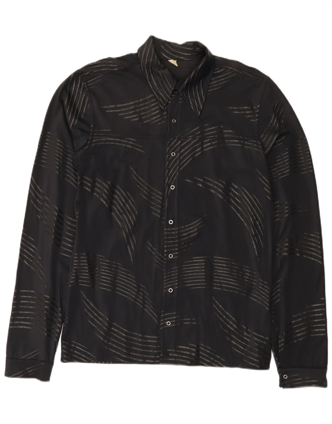 Camicia vintage da uomo con motivo astratto piccola in poliammide nera