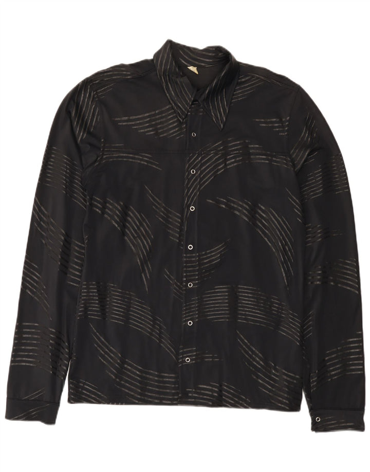 Camicia vintage da uomo con motivo astratto piccola in poliammide nera