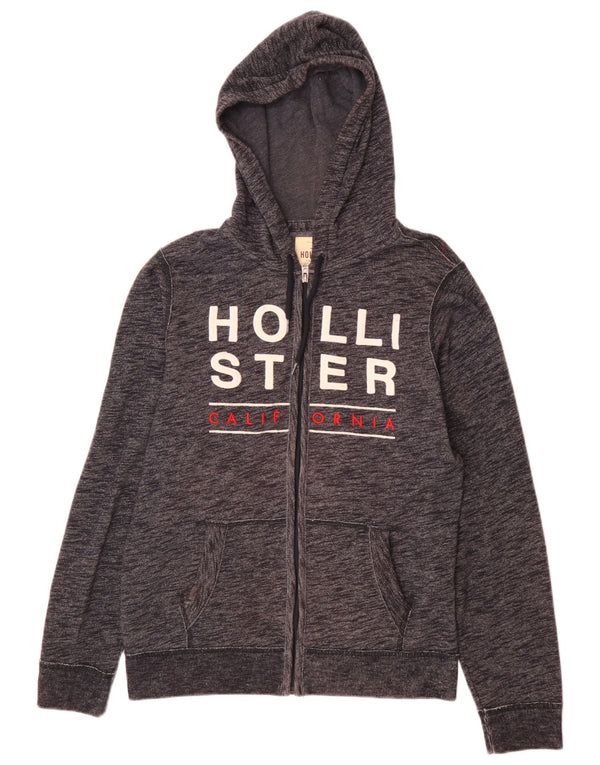 Maglione con cappuccio e zip grafica da uomo Hollister in cotone blu navy medio