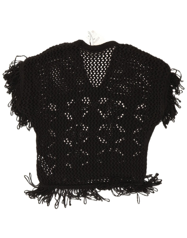 Top Zara da donna, vestibilità ampia, all'uncinetto, camicetta UK 10, piccolo, in acrilico nero