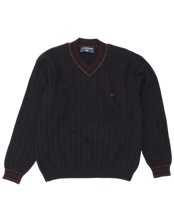 Il Granchio Mens V-Neck Jumper Sweater Large Navy Blue Wool