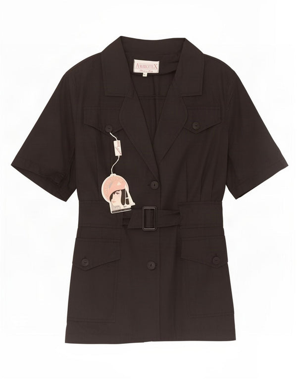 Giacca blazer vintage da donna a maniche corte a 2 bottoni UK 14 media nera