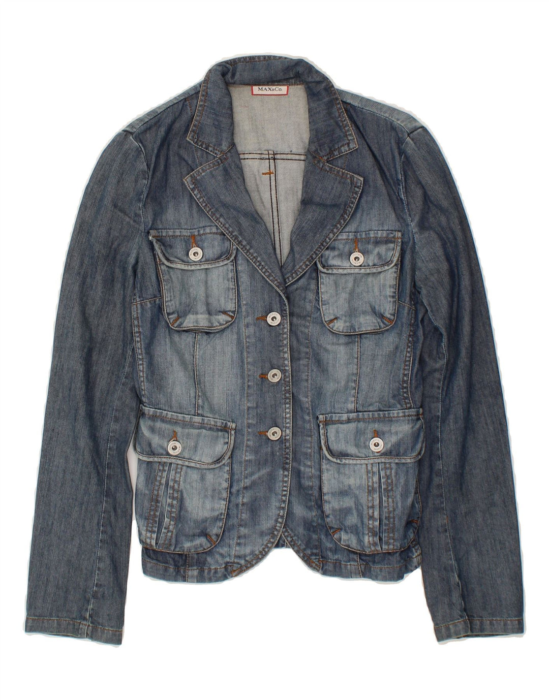 MAX & CO. Womens Denim Jacket UK 10 Small Navy Blue Cotton Vintage Max & Co. and Second-Hand Max & Co. from Messina Hembry 