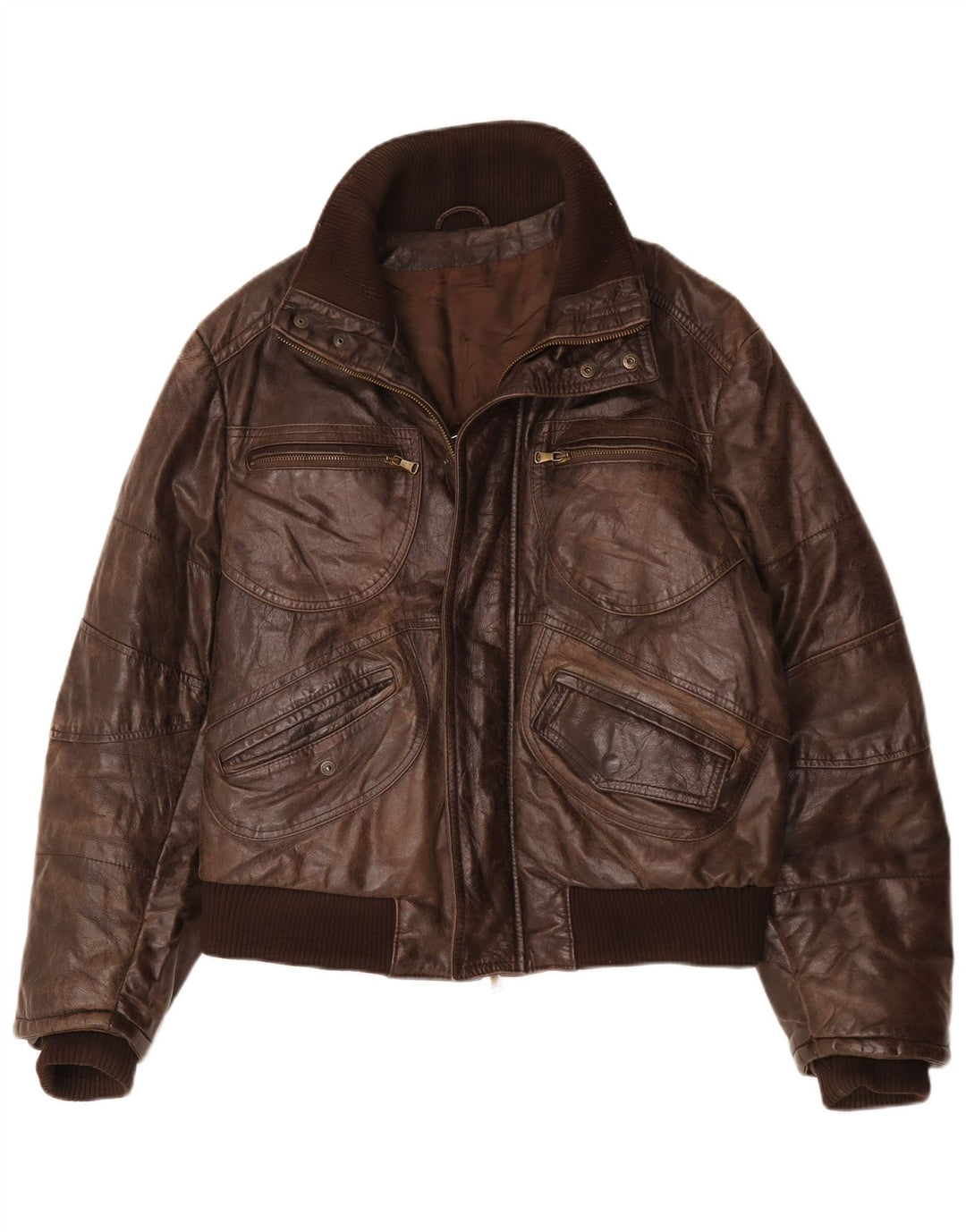 Giubbotto bomber da uomo vintage in pelle IT 54 2XL in pelle marrone