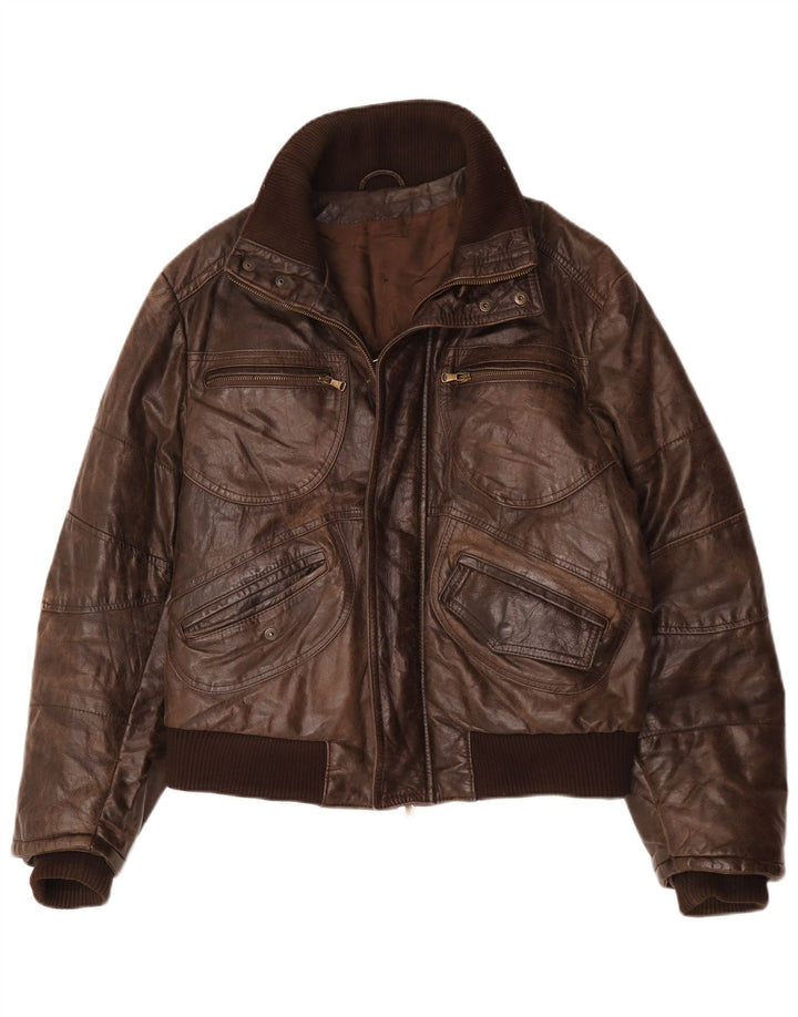 Giubbotto bomber da uomo vintage in pelle IT 54 2XL in pelle marrone