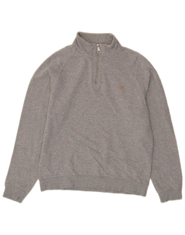 Felpa da donna con collo con zip Farah, maglione, UK 16, grande cotone grigio