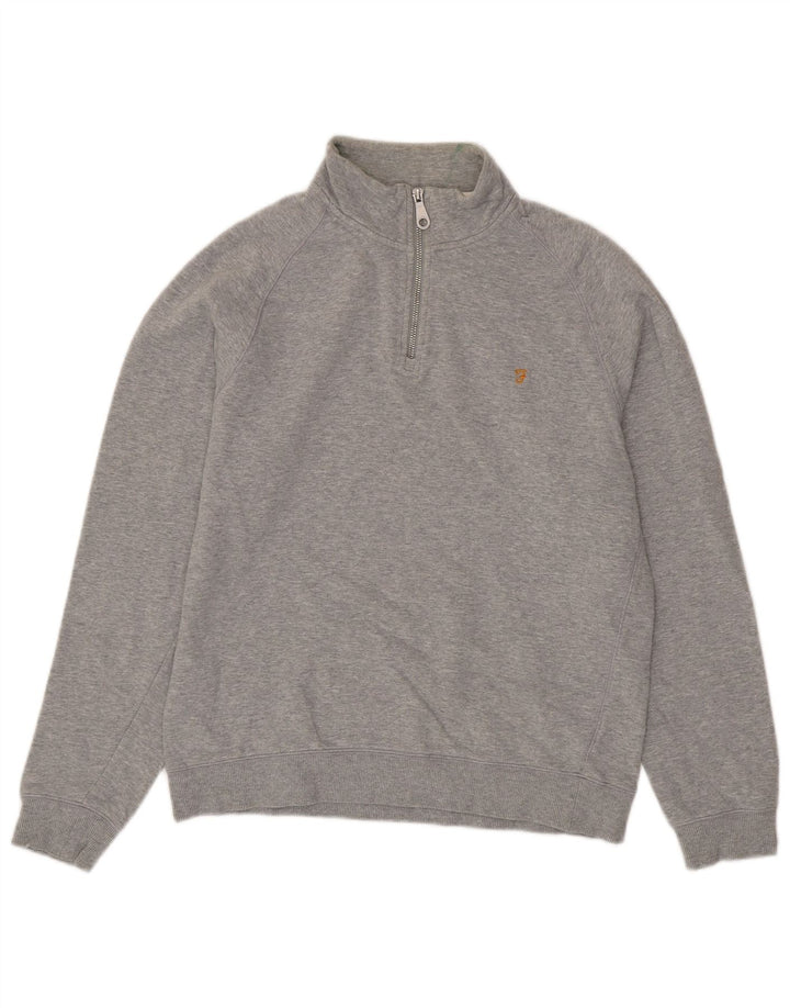 Felpa da donna con collo con zip Farah, maglione, UK 16, grande cotone grigio