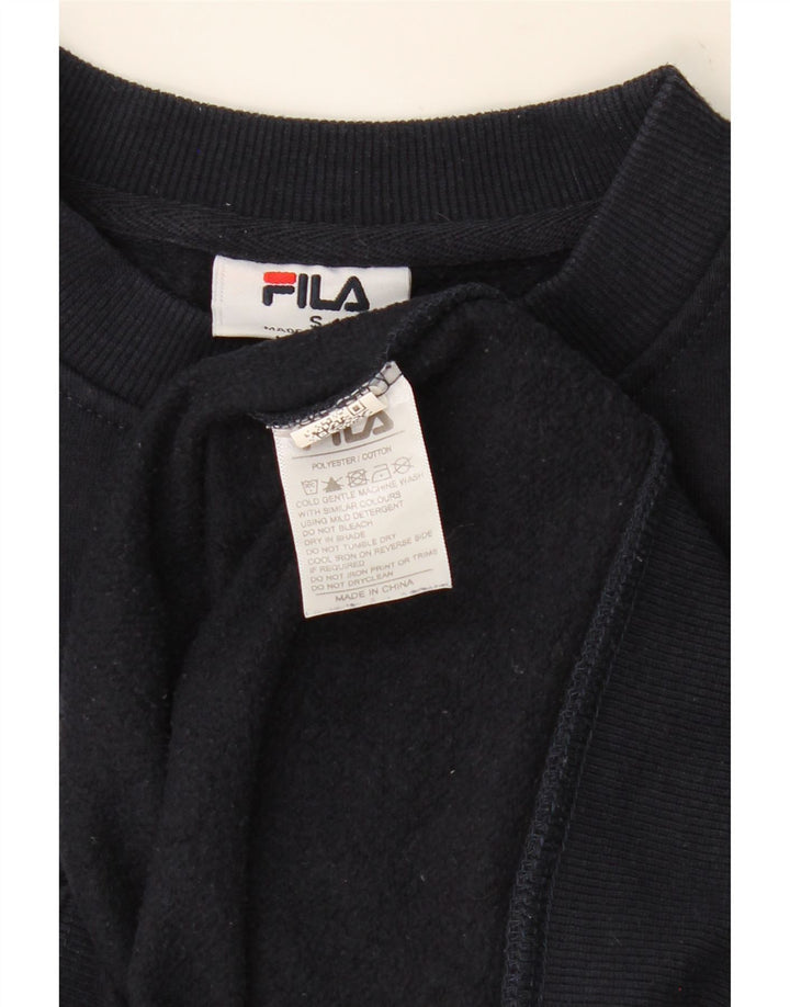 FILA Womens Oversized Graphic Sweatshirt Jumper UK 10 Small Navy Blue Vintage Fila and Second-Hand Fila from Messina Hembry 