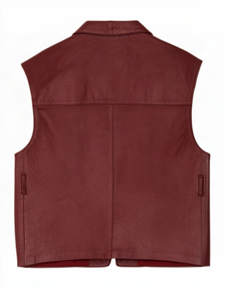 Gilet aperto oversize da donna vintage in pelle UK 10 piccolo marrone