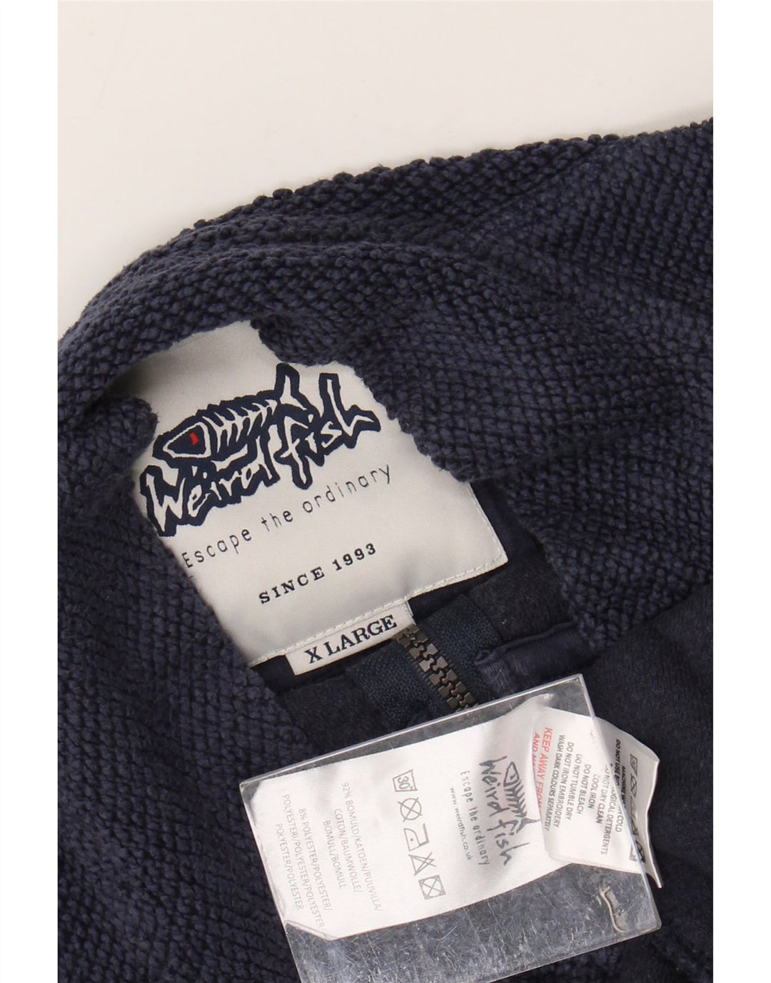 WEIRD FISH Felpa da uomo con zip e collo maglione XL blu navy in cotone