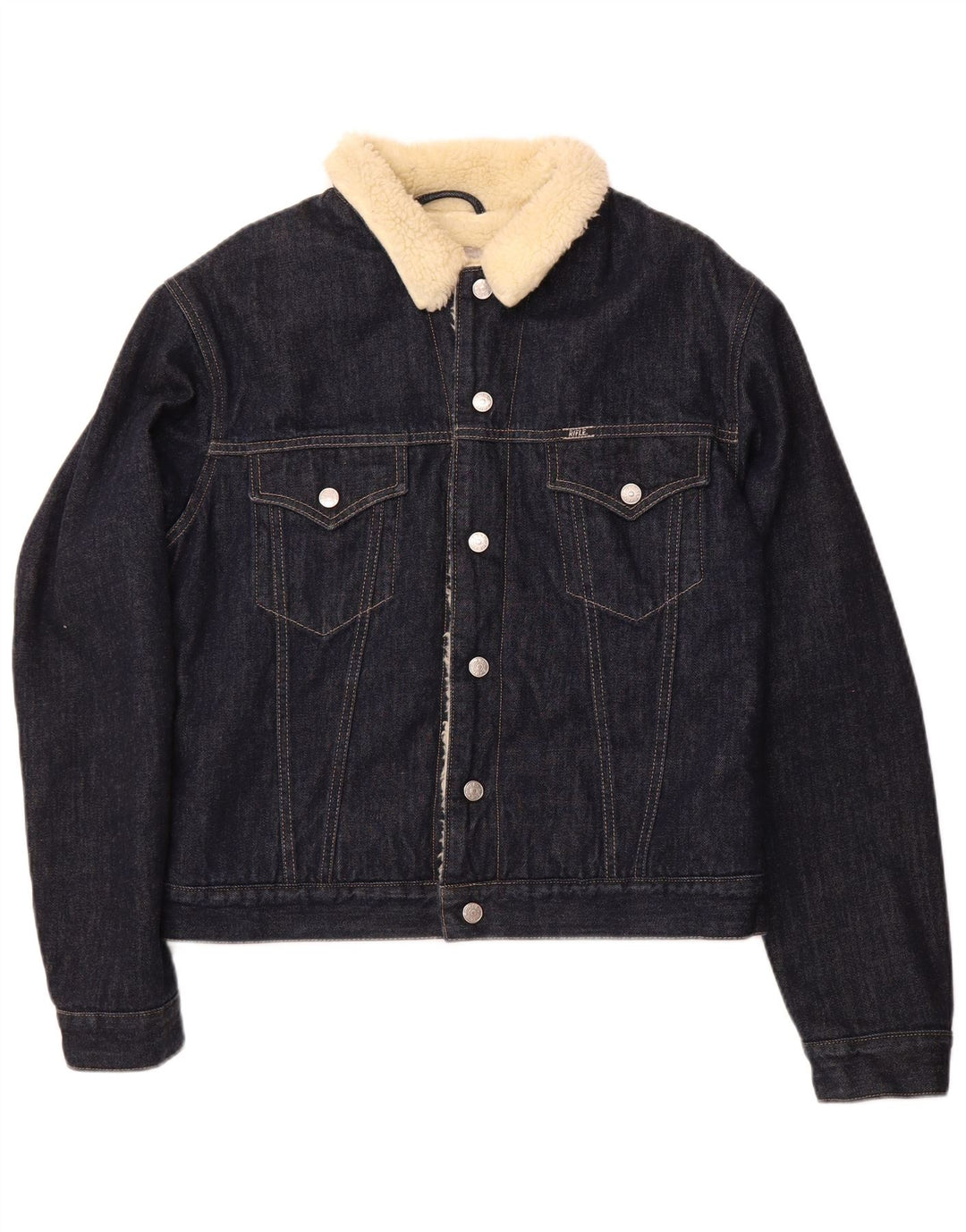 RIFLE Giacca da donna in denim sherpa UK 16 grande cotone blu navy