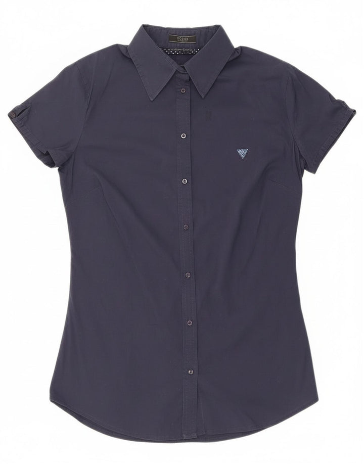 Camicia a maniche corte da donna Guess UK 8 Small in cotone blu navy