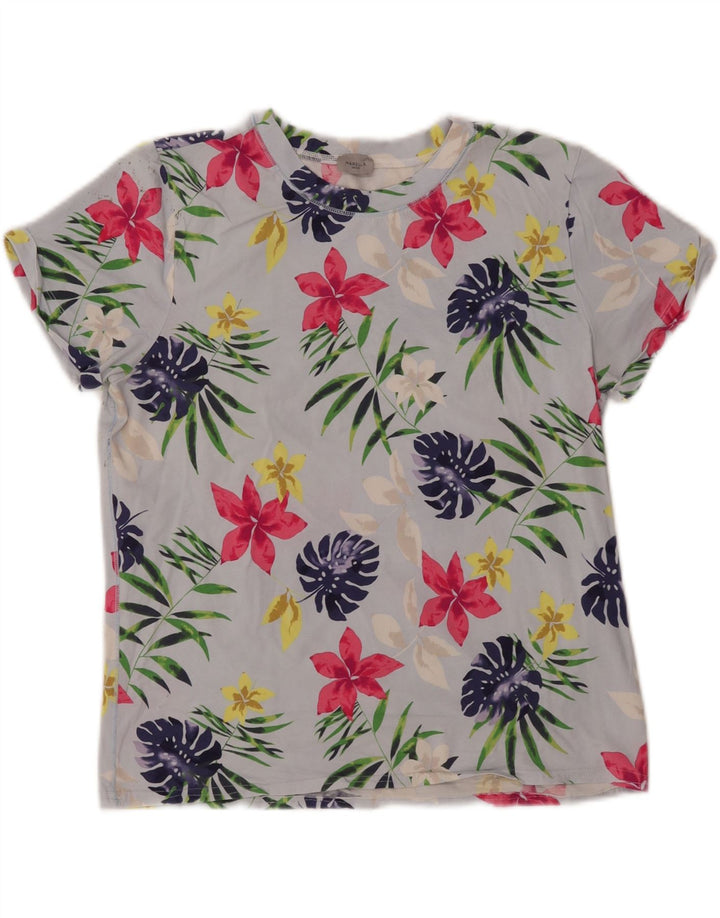 MARELLA Womens T-Shirt Top UK 14 Medium Blue Floral Vintage Marella and Second-Hand Marella from Messina Hembry 