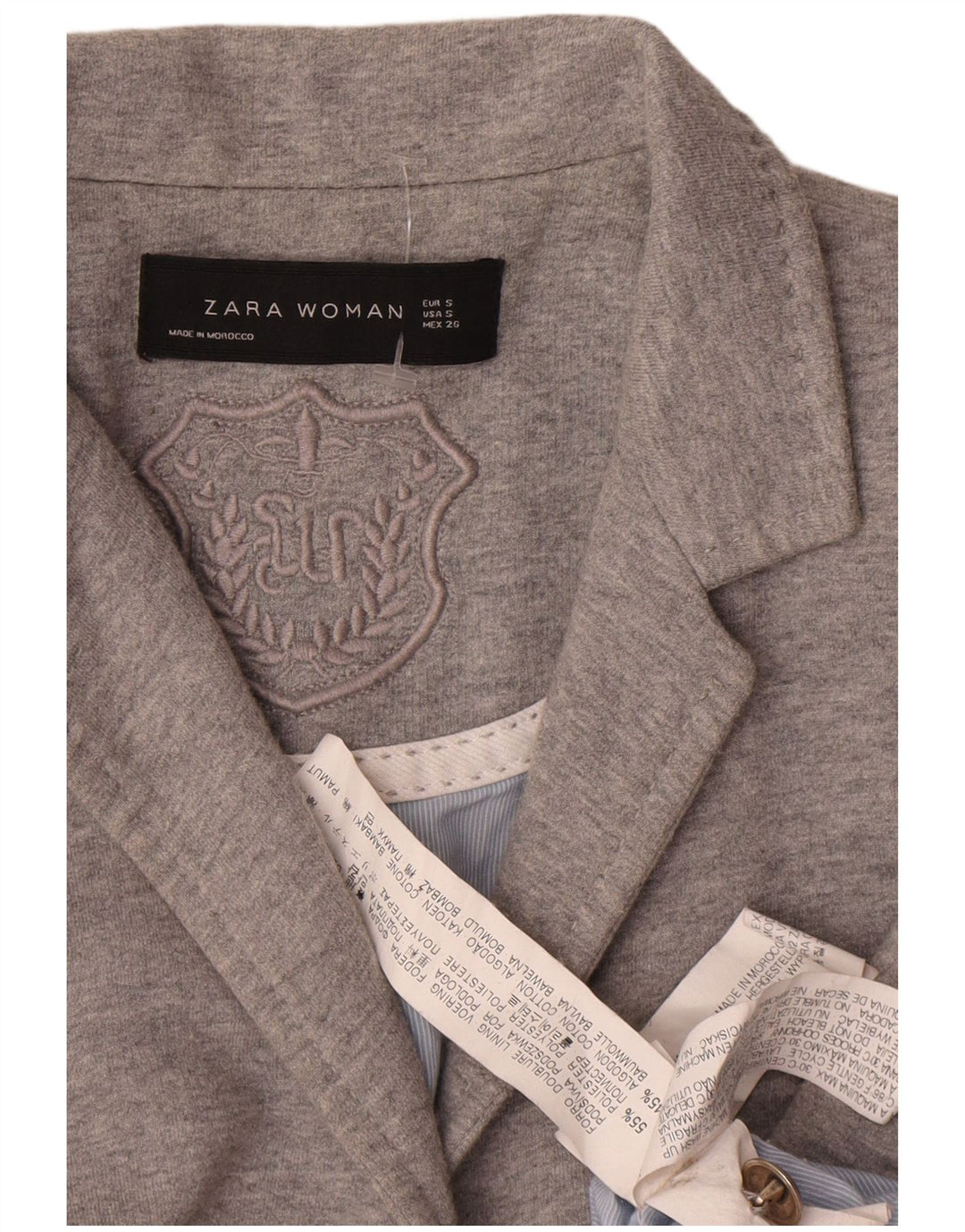 Giacca blazer a 2 bottoni da donna Zara UK 10 piccola poliestere grigio