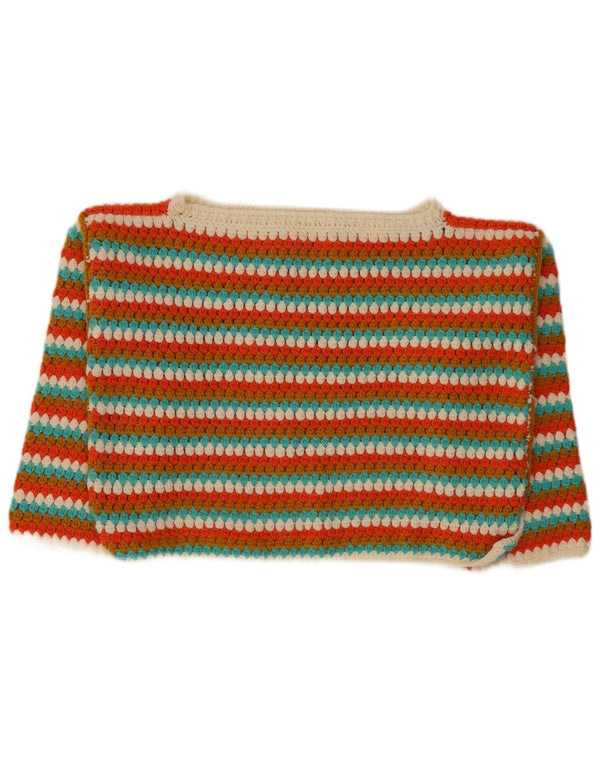 Maglione vintage da donna con scollo a barca corto UK 14 grande multicolore