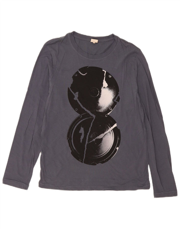 Hugo Boss Top grafico da uomo a maniche lunghe in cotone grigio grande